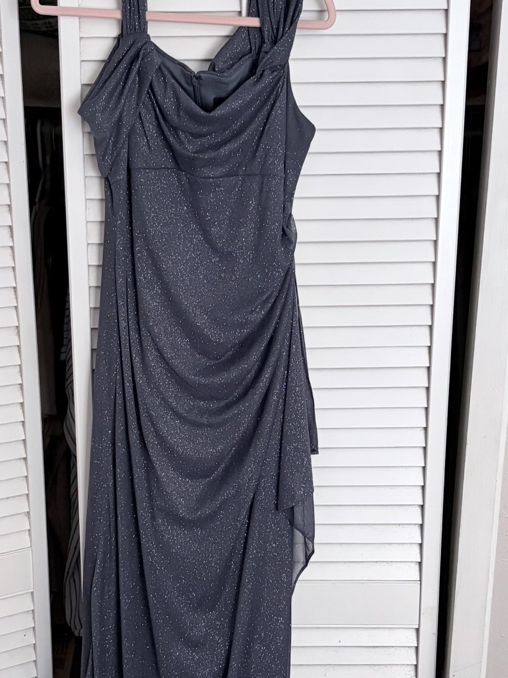 Alex Evenings Charcoal Sparkle Draped Maxi Dress